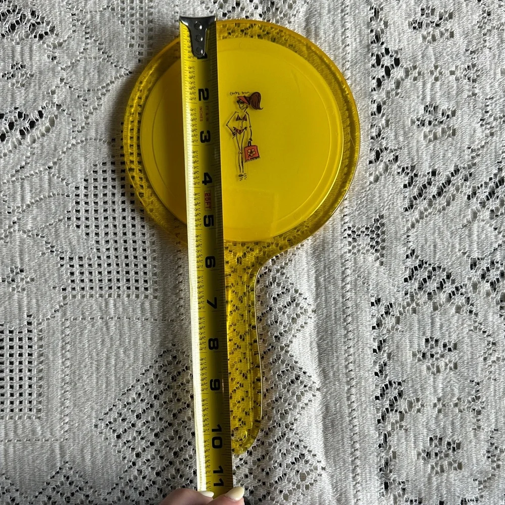 VTG Yellow Hand Mirror by Carley Brown with Retro Girl Illustration